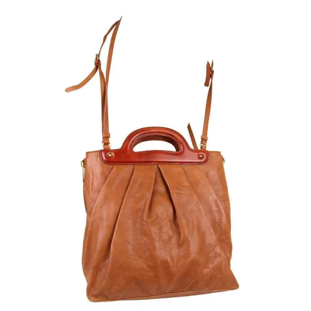 ROOMY Cynthia Rowley TAN BROWN GENUINE LEATHER SHOULDER BAG X-BODY HANDBAG PURSE